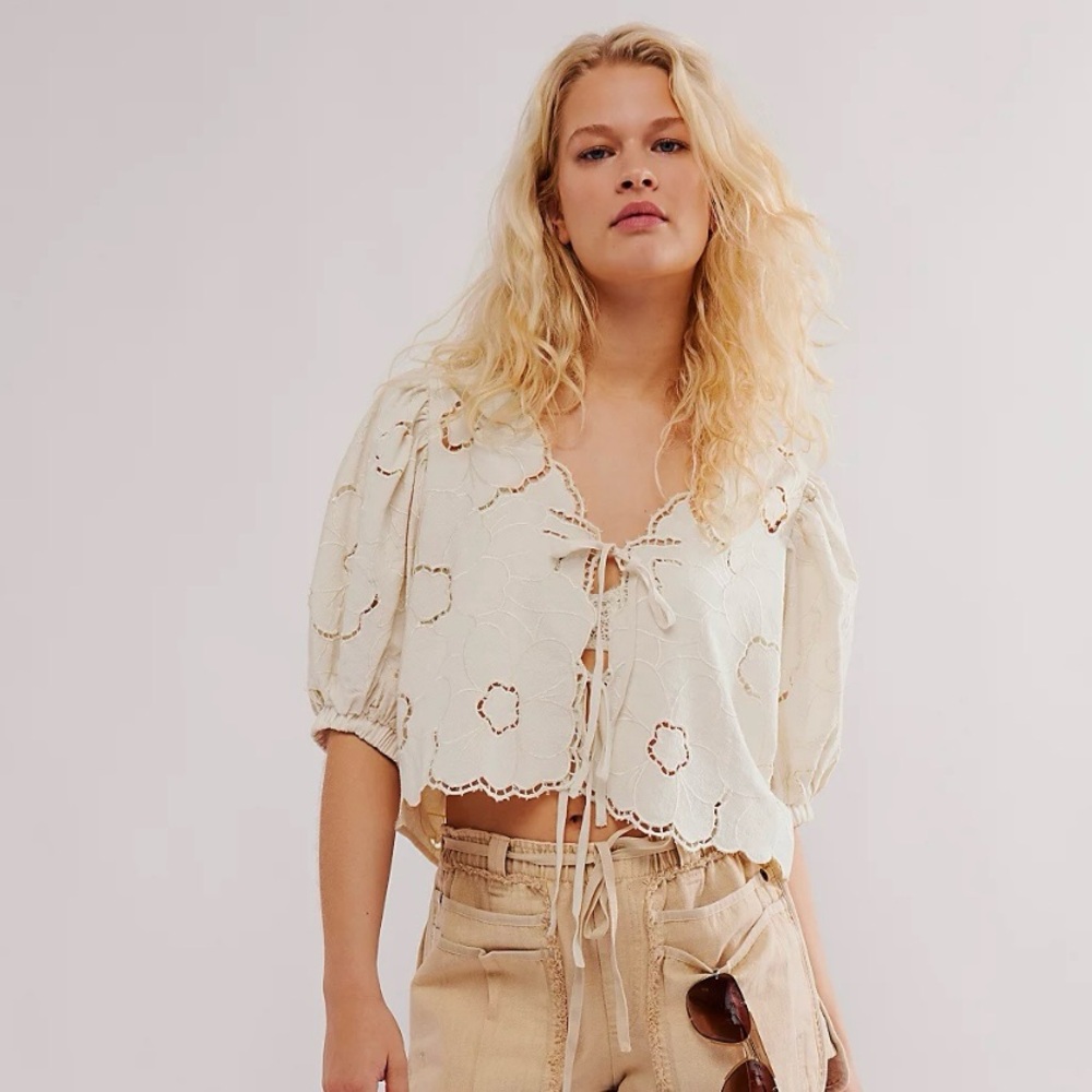Free People Cream Lace Blouse